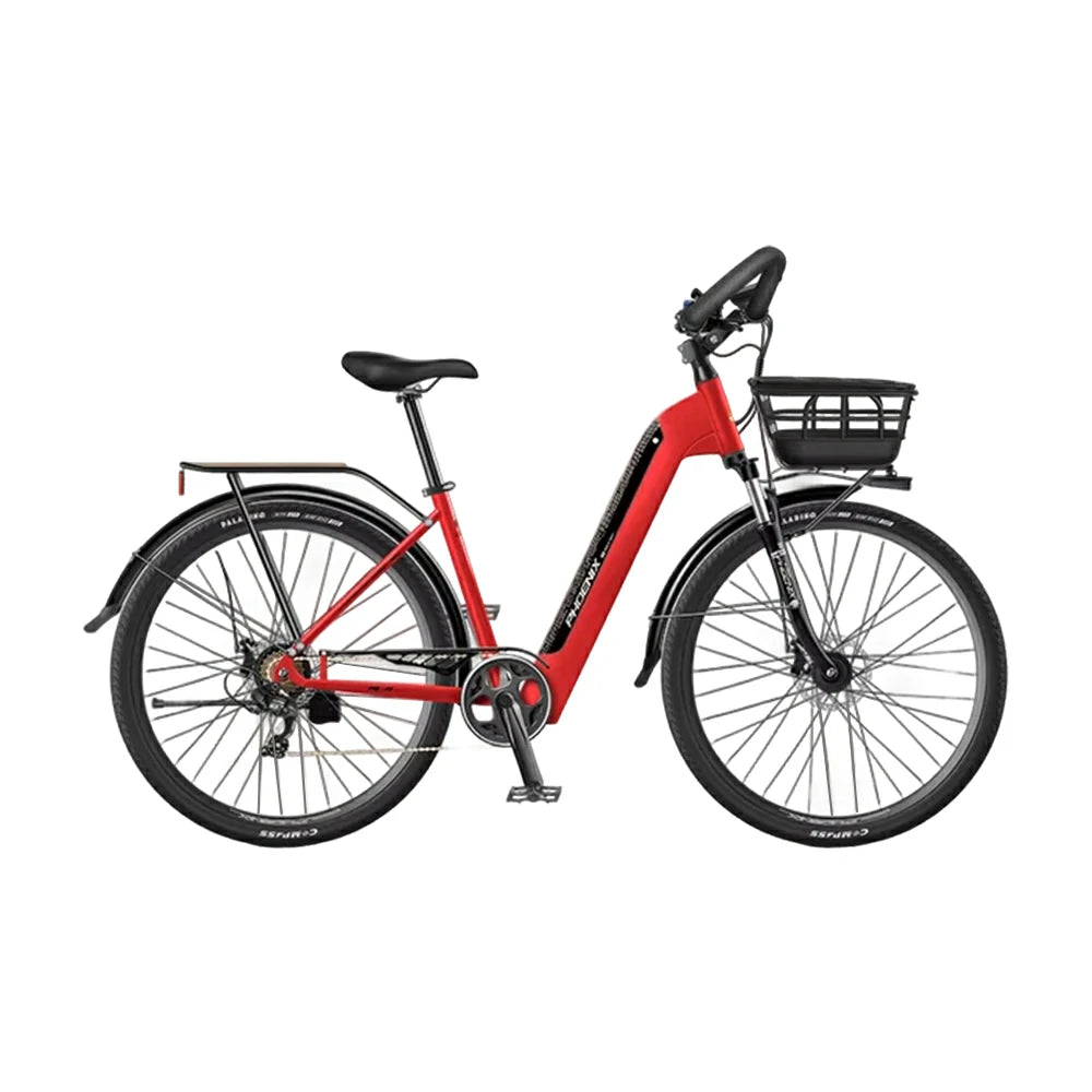 VOLTUS 700C Electric Road Bike, 48V400W Brushless Motor, Shimano 7-Speed Gears, Aluminium Alloy Frame, Hidden Battery, Spoked Wheels - Black&Red