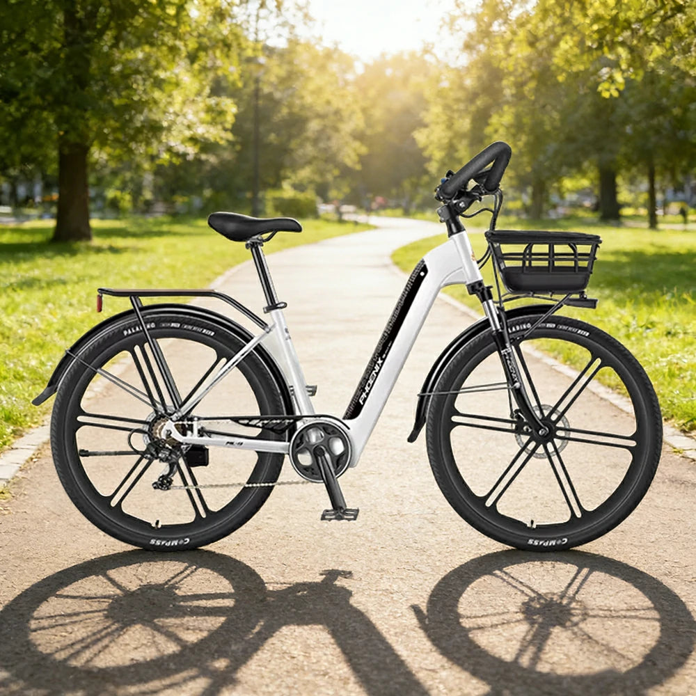 VOLTUS 700C Electric Road Bike, 48V400W Brushless Motor, Shimano 7-Speed Gears, Aluminium Alloy Frame, Hidden Battery, 12-Spoke Wheels - Black&White