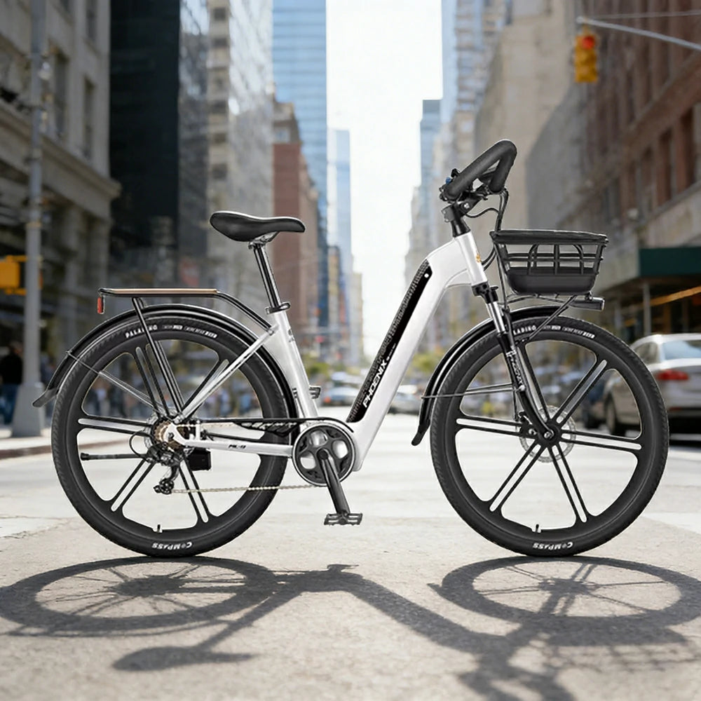 VOLTUS 700C Electric Road Bike, 48V400W Brushless Motor, Shimano 7-Speed Gears, Aluminium Alloy Frame, Hidden Battery, 12-Spoke Wheels - Black&White