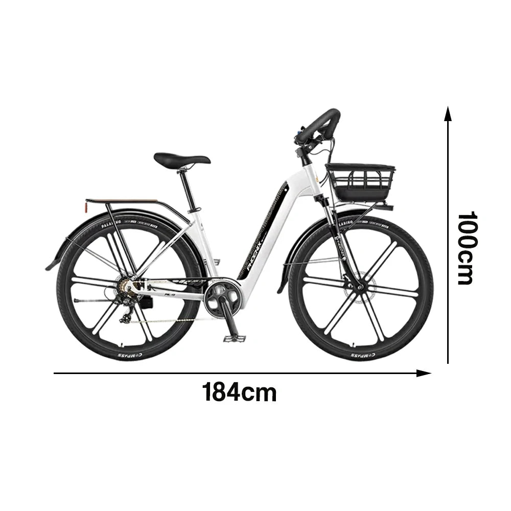 VOLTUS 700C Electric Road Bike, 48V400W Brushless Motor, Shimano 7-Speed Gears, Aluminium Alloy Frame, Hidden Battery, 12-Spoke Wheels - Black&White