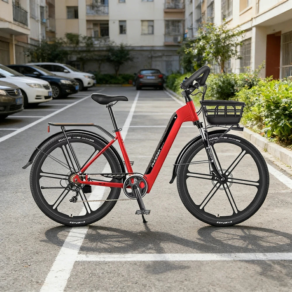 VOLTUS 700C Electric Road Bike, 48V400W Brushless Motor, Shimano 7-Speed Gears, Aluminium Alloy Frame, Hidden Battery, 12-Spoke Wheels - Black&Red