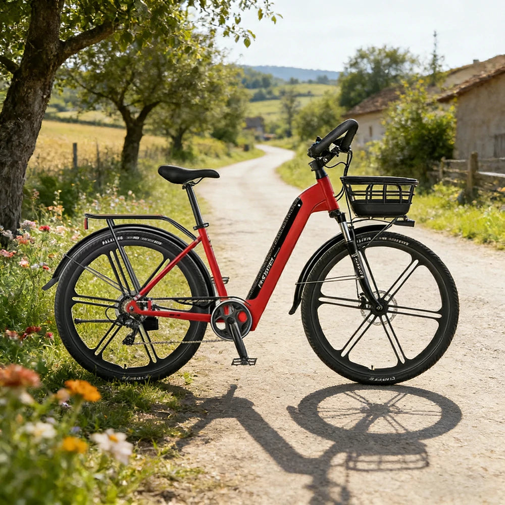 VOLTUS 700C Electric Road Bike, 48V400W Brushless Motor, Shimano 7-Speed Gears, Aluminium Alloy Frame, Hidden Battery, 12-Spoke Wheels - Black&Red