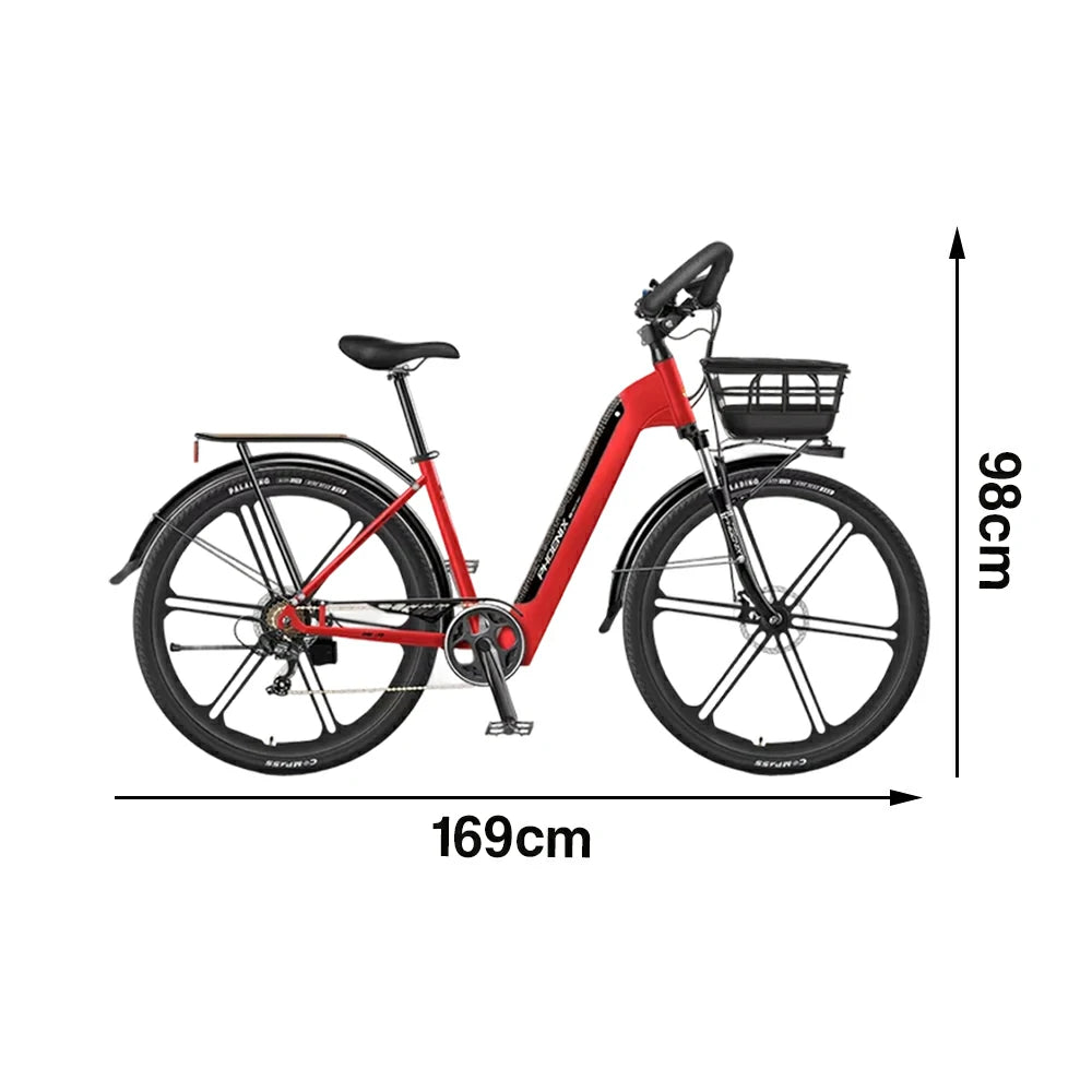 VOLTUS 700C Electric Road Bike, 48V400W Brushless Motor, Shimano 7-Speed Gears, Aluminium Alloy Frame, Hidden Battery, 12-Spoke Wheels - Black&Red