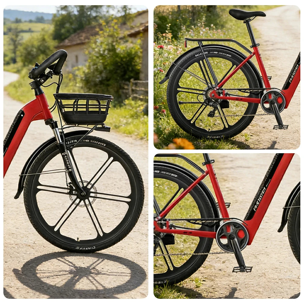 VOLTUS 700C Electric Road Bike, 48V400W Brushless Motor, Shimano 7-Speed Gears, Aluminium Alloy Frame, Hidden Battery, 12-Spoke Wheels - Black&Red