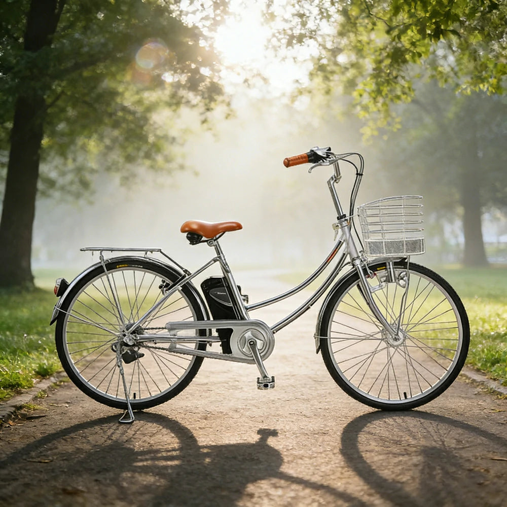 VOLTUS 26-Inch Electric City Bike, 200W Front Motor, Shimano Internal 3-Speed Hub, Double-Wall Aluminium Rims, Torque Sensor Assist - Silver