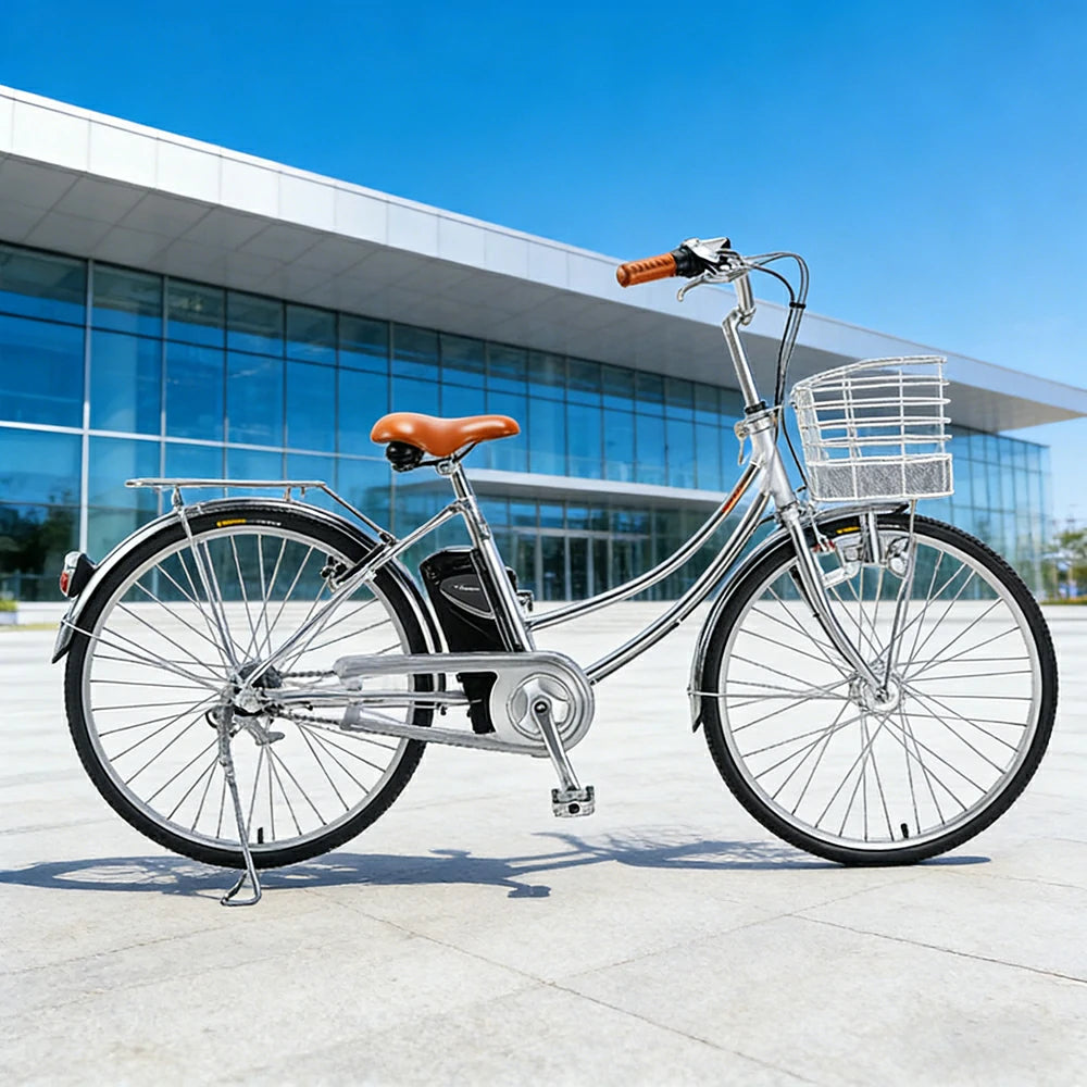 VOLTUS 26-Inch Electric City Bike, 200W Front Motor, Shimano Internal 3-Speed Hub, Double-Wall Aluminium Rims, Torque Sensor Assist - Silver