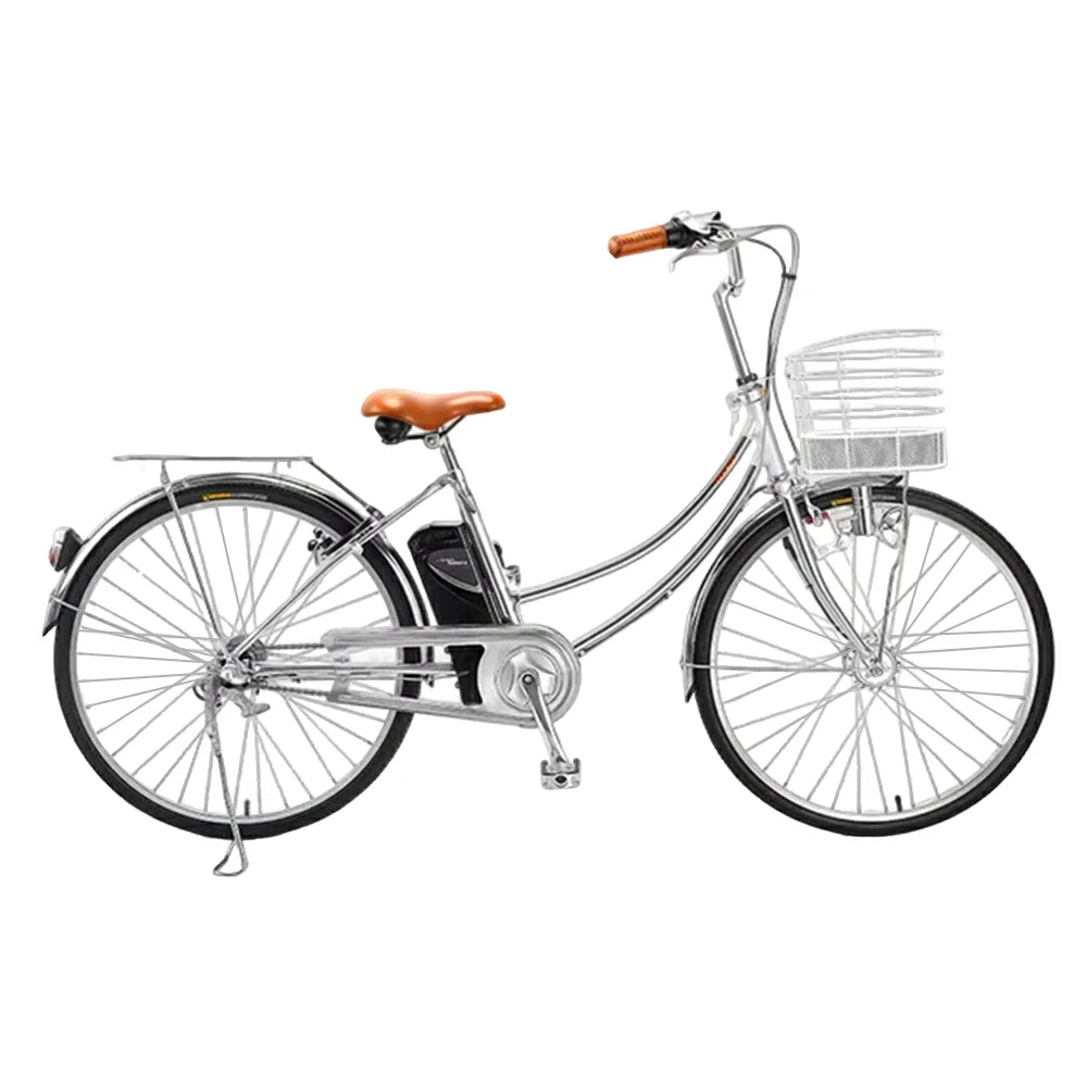 VOLTUS 26-Inch Electric City Bike, 200W Front Motor, Shimano Internal 3-Speed Hub, Double-Wall Aluminium Rims, Torque Sensor Assist - Silver