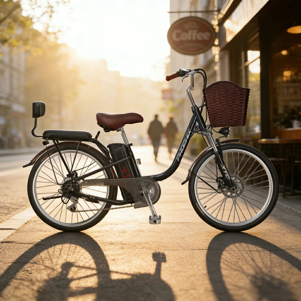 VOLTUS 26-Inch Electric Bike, 400W Brushless Motor, Shimano 7-Speed Gears, High Carbon Steel Frame, Removable 15/28AH Battery, Spoked Wheels - Black