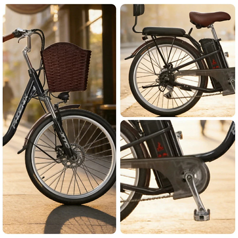 VOLTUS 26-Inch Electric Bike, 400W Brushless Motor, Shimano 7-Speed Gears, High Carbon Steel Frame, Removable 15/28AH Battery, Spoked Wheels - Black