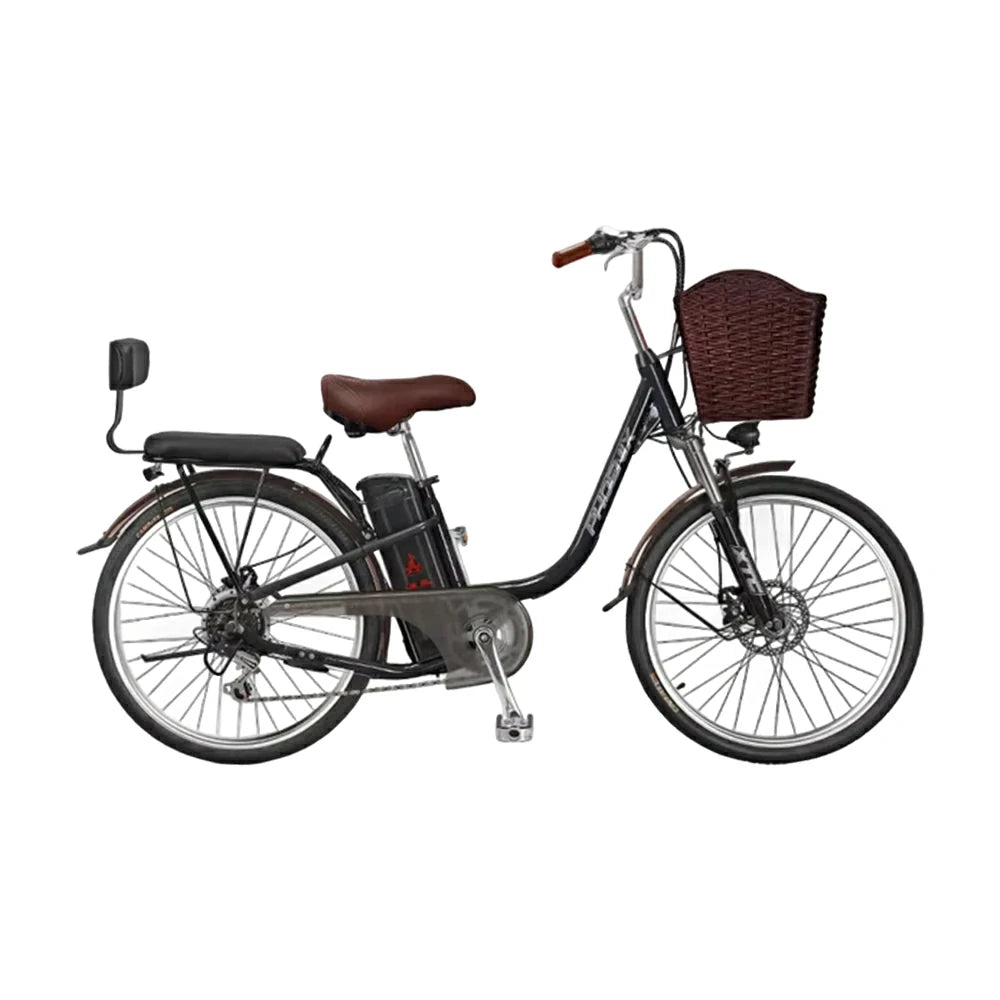 VOLTUS 26-Inch Electric Bike, 400W Brushless Motor, Shimano 7-Speed Gears, High Carbon Steel Frame, Removable 15/28AH Battery, Spoked Wheels - Black