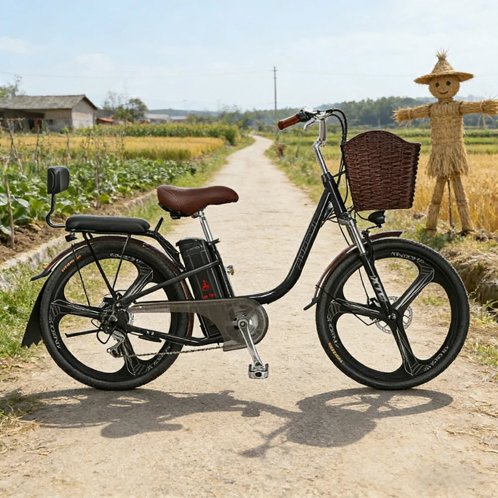 VOLTUS 26-Inch Electric Bike, 400W Brushless Motor, Shimano 7-Speed Gears, High Carbon Steel Frame, Removable 15/28AH Battery, One-Piece Wheels - Black