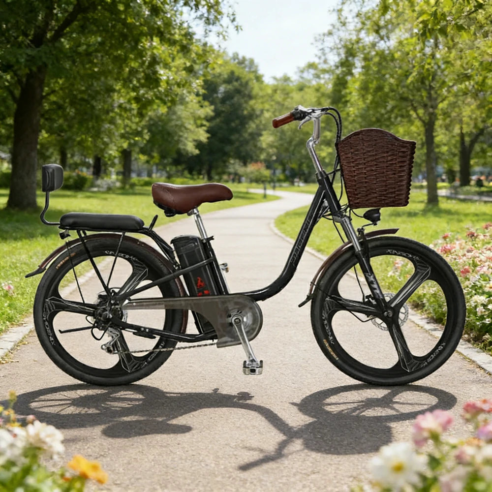 VOLTUS 26-Inch Electric Bike, 400W Brushless Motor, Shimano 7-Speed Gears, High Carbon Steel Frame, Removable 15/28AH Battery, One-Piece Wheels - Black