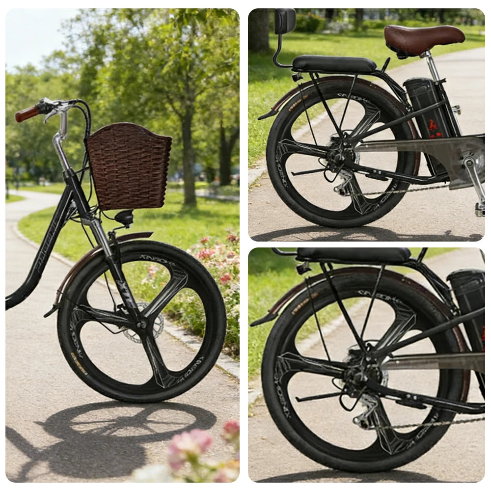 VOLTUS 26-Inch Electric Bike, 400W Brushless Motor, Shimano 7-Speed Gears, High Carbon Steel Frame, Removable 15/28AH Battery, One-Piece Wheels - Black