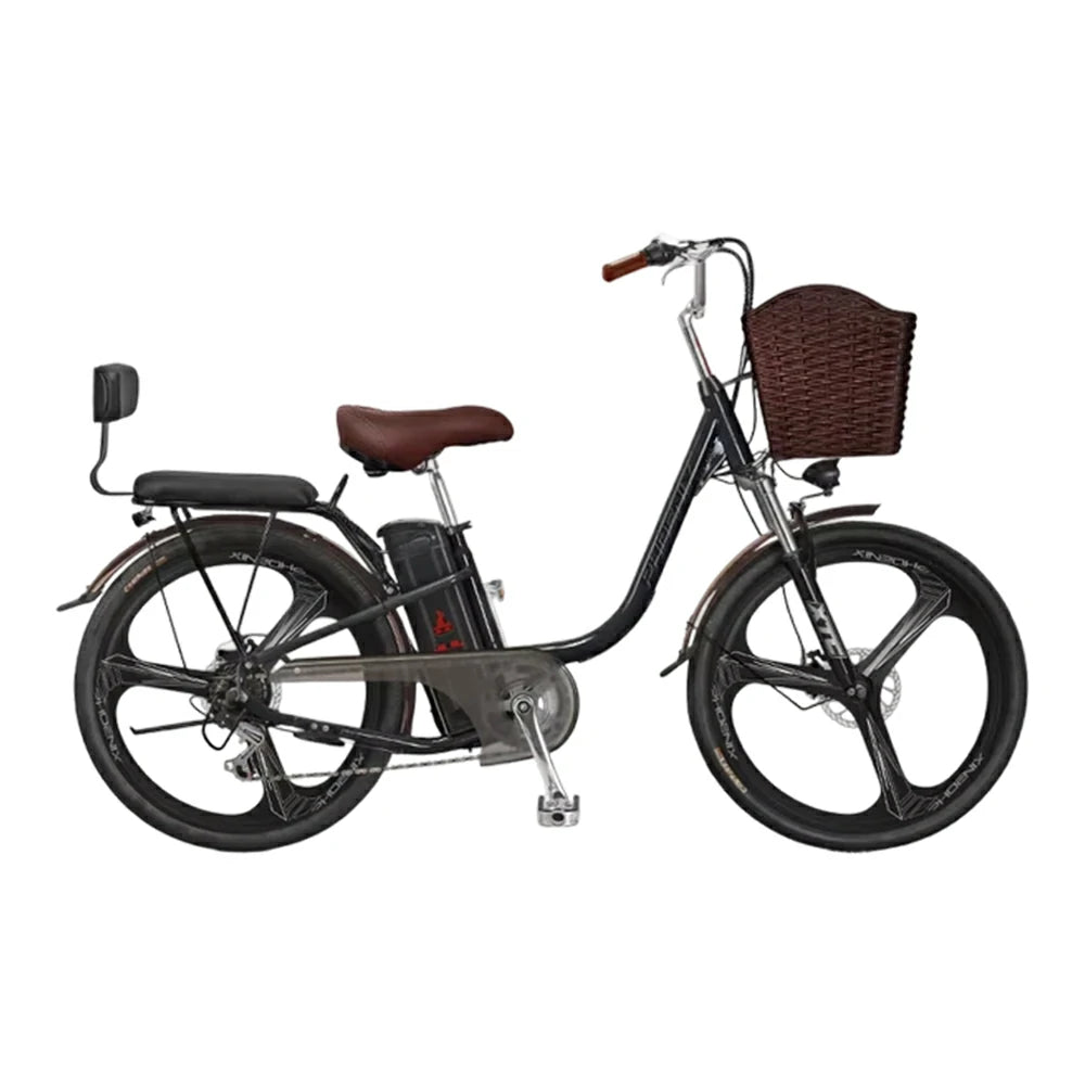 VOLTUS 26-Inch Electric Bike, 400W Brushless Motor, Shimano 7-Speed Gears, High Carbon Steel Frame, Removable 15/28AH Battery, One-Piece Wheels - Black