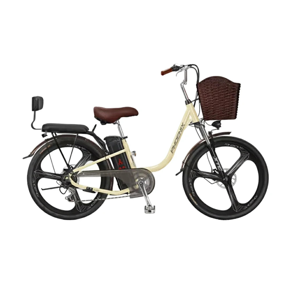 VOLTUS 26-Inch Electric Bike, 400W Brushless Motor, Shimano 7-Speed Gears, High Carbon Steel Frame, Removable 15/28AH Battery, One-Piece Wheels - Beige