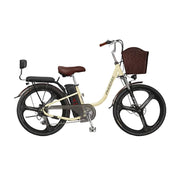 VOLTUS 26-Inch Electric Bike, 400W Brushless Motor, Shimano 7-Speed Gears, High Carbon Steel Frame, Removable 15/28AH Battery, One-Piece Wheels - Beige