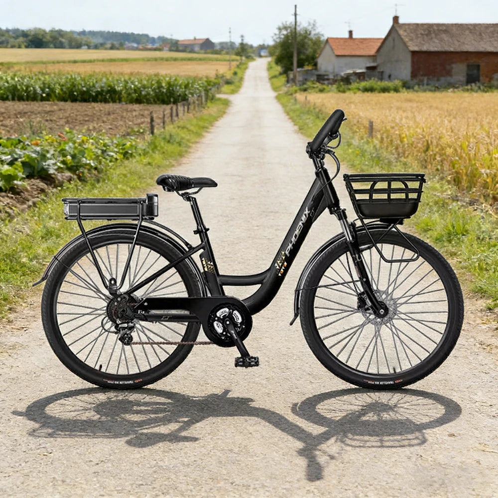 VOLTUS 26-Inch Electric Bike, 400W Motor, Shimano 7-Speed Gears, Aluminium Alloy Frame, Suspension Fork with Lockout, Removable Rear Battery - Black