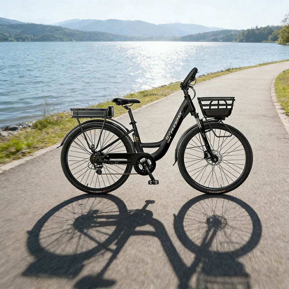 VOLTUS 26-Inch Electric Bike, 400W Motor, Shimano 7-Speed Gears, Aluminium Alloy Frame, Suspension Fork with Lockout, Removable Rear Battery - Black