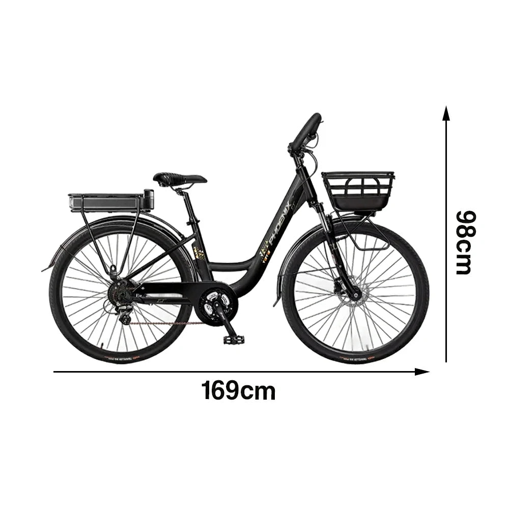 VOLTUS 26-Inch Electric Bike, 400W Motor, Shimano 7-Speed Gears, Aluminium Alloy Frame, Suspension Fork with Lockout, Removable Rear Battery - Black