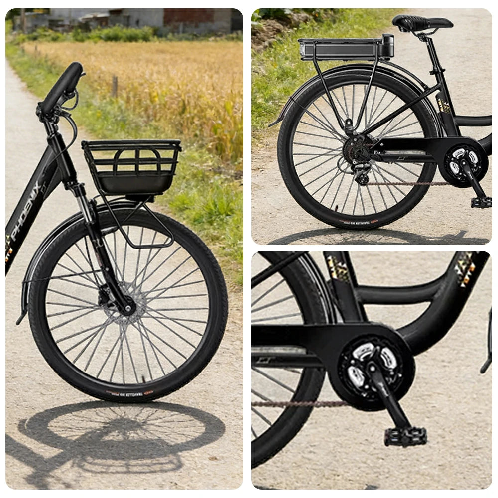 VOLTUS 26-Inch Electric Bike, 400W Motor, Shimano 7-Speed Gears, Aluminium Alloy Frame, Suspension Fork with Lockout, Removable Rear Battery - Black