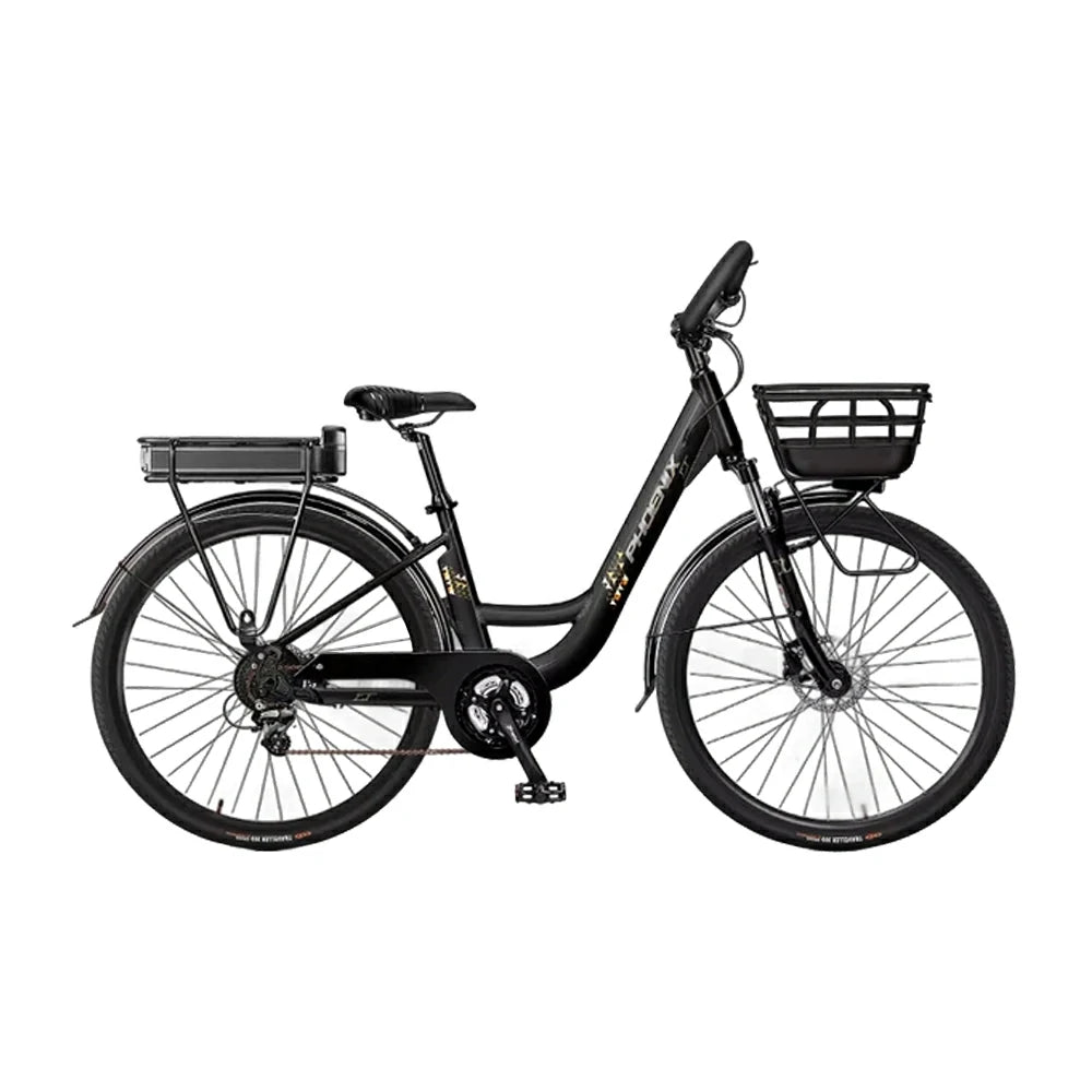VOLTUS 26-Inch Electric Bike, 400W Motor, Shimano 7-Speed Gears, Aluminium Alloy Frame, Suspension Fork with Lockout, Removable Rear Battery - Black