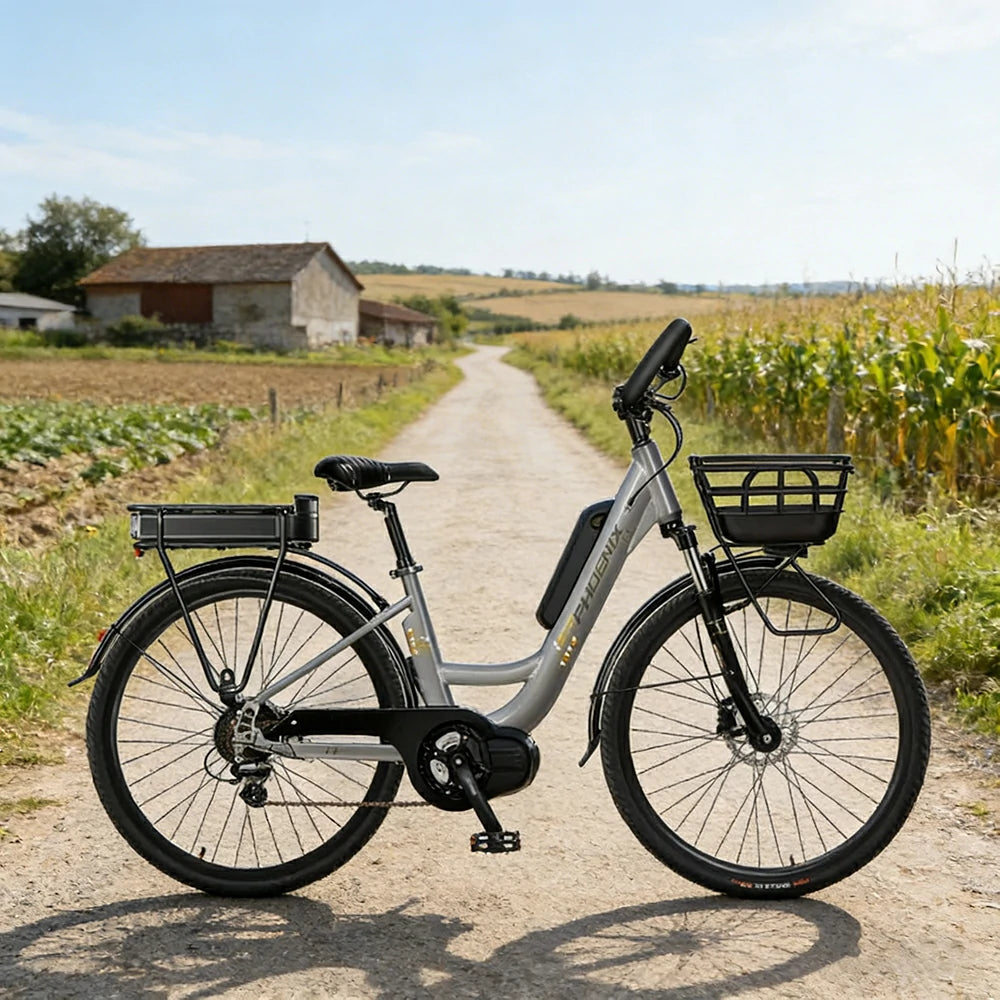 VOLTUS 26-Inch Electric Bike, 400W Motor, Shimano 7-Speed Gears, Aluminium Alloy Frame, Suspension Fork with Lockout, Removable Rear Battery - Grey