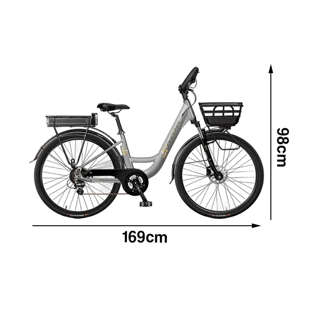 VOLTUS 26-Inch Electric Bike, 400W Motor, Shimano 7-Speed Gears, Aluminium Alloy Frame, Suspension Fork with Lockout, Removable Rear Battery - Grey