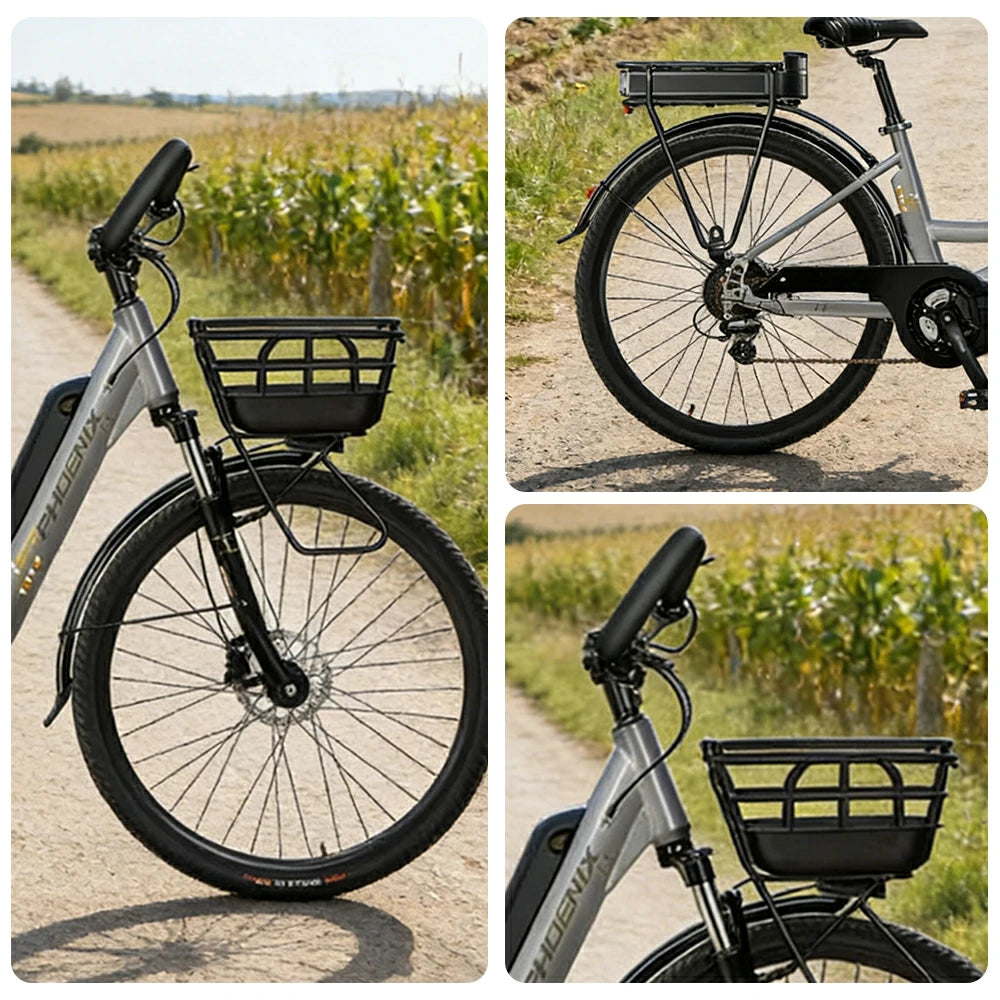 VOLTUS 26-Inch Electric Bike, 400W Motor, Shimano 7-Speed Gears, Aluminium Alloy Frame, Suspension Fork with Lockout, Removable Rear Battery - Grey