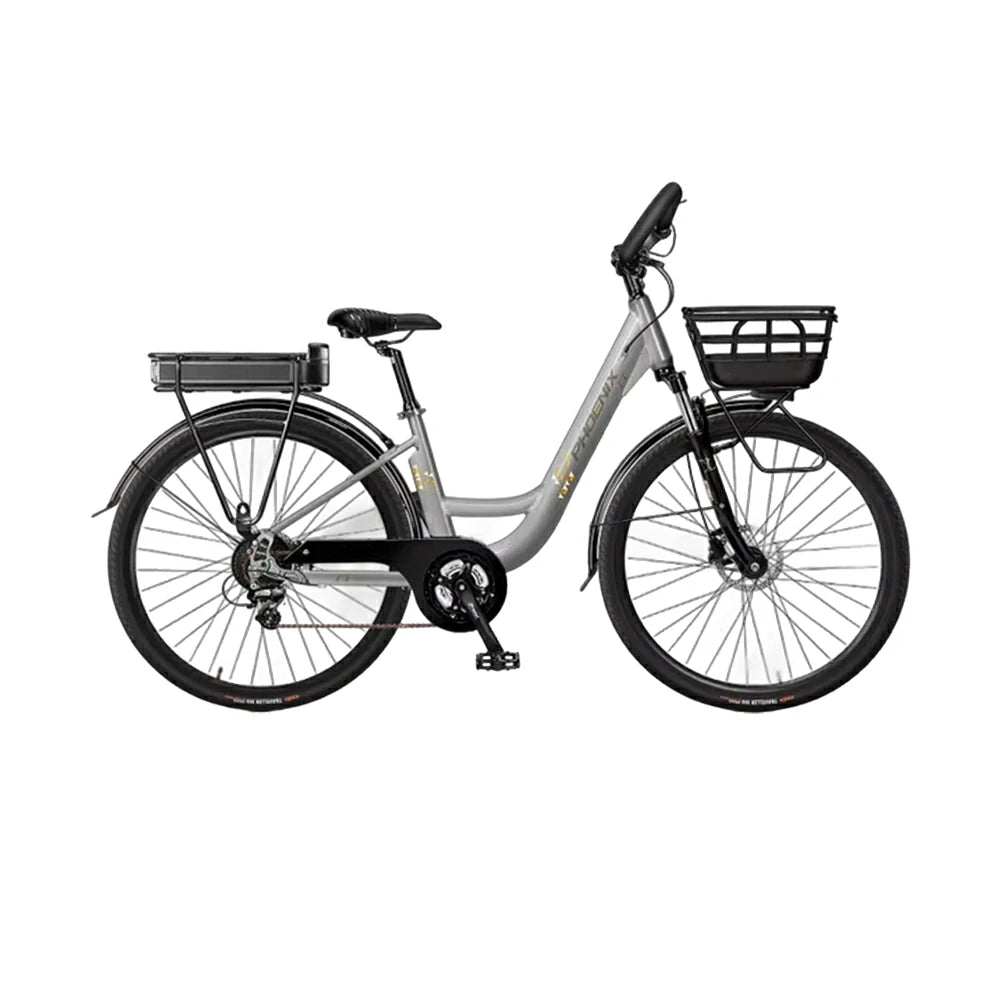 VOLTUS 26-Inch Electric Bike, 400W Motor, Shimano 7-Speed Gears, Aluminium Alloy Frame, Suspension Fork with Lockout, Removable Rear Battery - Grey