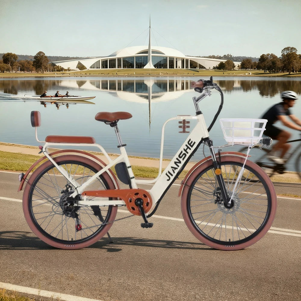 VOLTUS Electric Bike 10/25/40A 26" Tires Non-slip PVC Hydraulic Suspension, 7-Speed Gear, Hidden Lithium Battery - Yellow