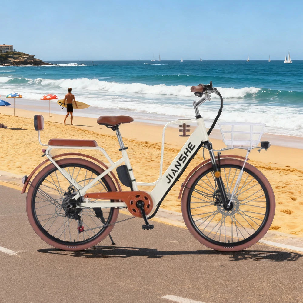 VOLTUS Electric Bike 10/25/40A 26" Tires Non-slip PVC Hydraulic Suspension, 7-Speed Gear, Hidden Lithium Battery - Yellow