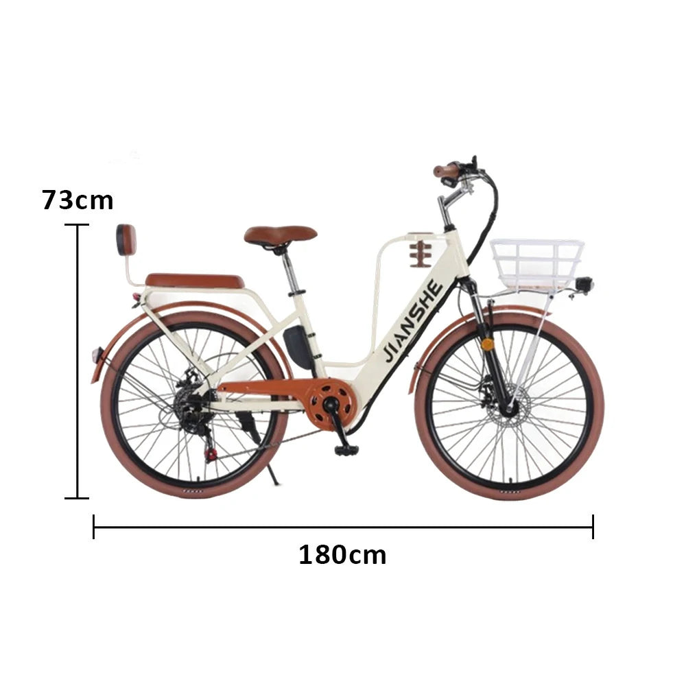 VOLTUS Electric Bike 10/25/40A 26" Tires Non-slip PVC Hydraulic Suspension, 7-Speed Gear, Hidden Lithium Battery - Yellow