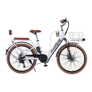 VOLTUS Electric Bike 10/25/40A 26" Tires Non-slip PVC Hydraulic Suspension, 7-Speed Gear, Hidden Lithium Battery - White