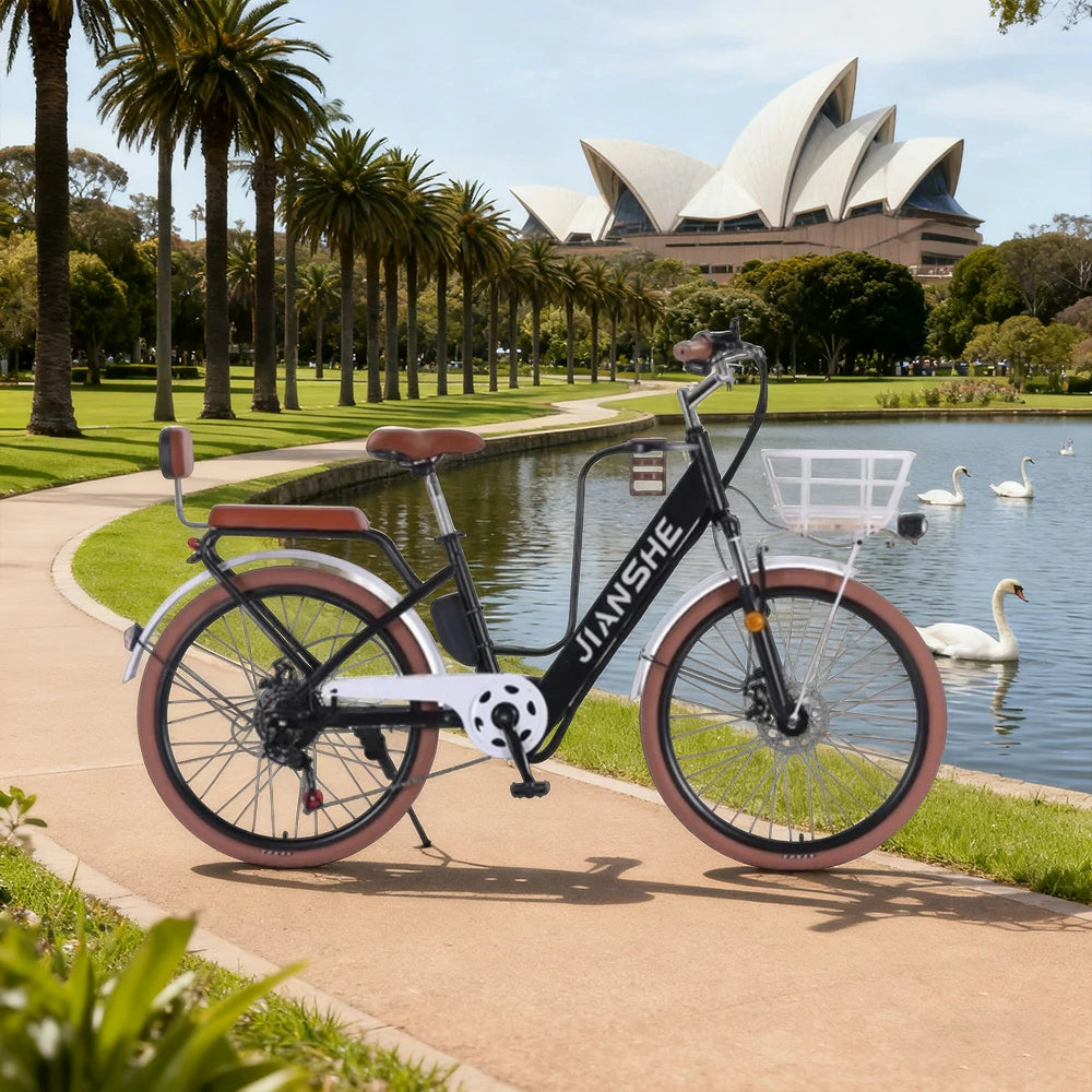 VOLTUS Electric Bike 10/25/40A 26" Tires Non-slip PVC Hydraulic Suspension, 7-Speed Gear, Hidden Lithium Battery - Black