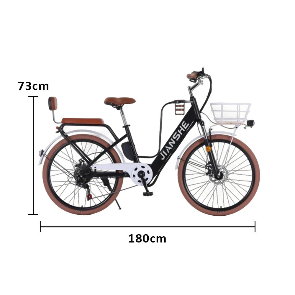 VOLTUS Electric Bike 10/25/40A 26" Tires Non-slip PVC Hydraulic Suspension, 7-Speed Gear, Hidden Lithium Battery - Black