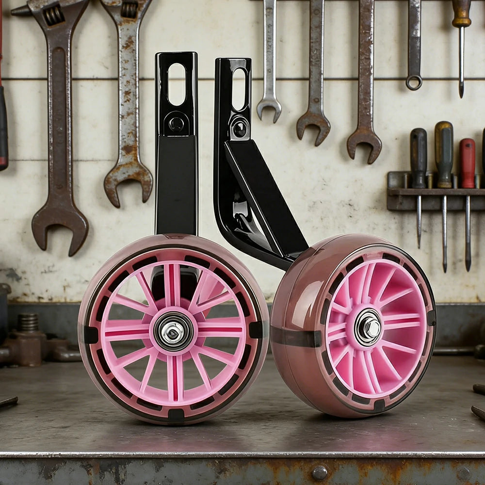 VOLTUS Kids Bicycle Training Wheels Smooth Quiet Rolling Reinforced Steel Bracket Stable Balance Support for 16/18/20 Inch Bikes - Pink