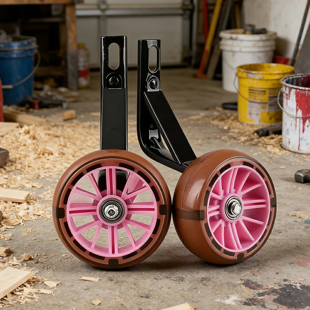 VOLTUS Kids Bicycle Training Wheels Smooth Quiet Rolling Reinforced Steel Bracket Stable Balance Support for 16/18/20 Inch Bikes - Pink