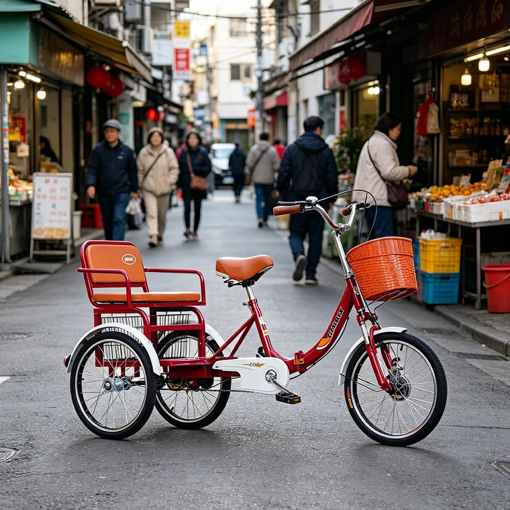VOLTUS 20" Tricycle Dual Suspension Hydraulic Brakes High Carbon Steel Frame Comfort City Commuter with Seat - Red