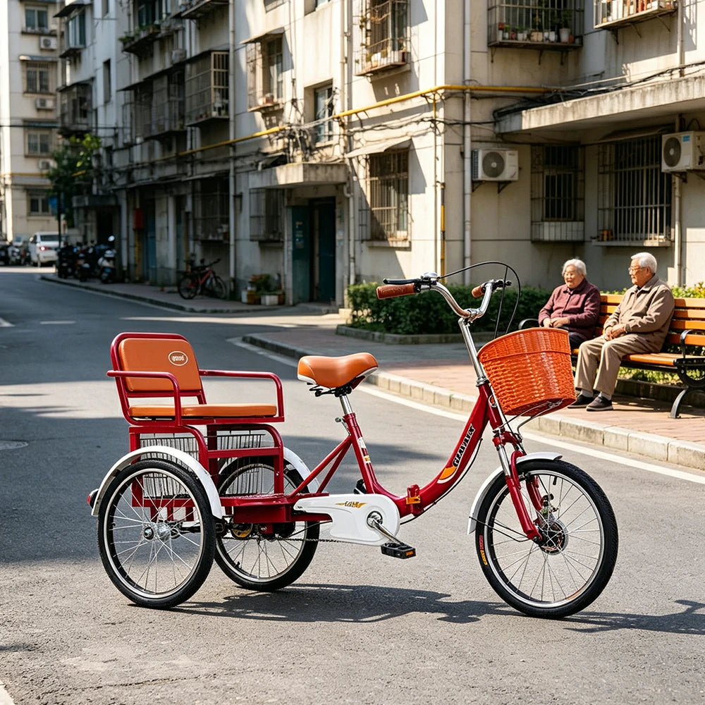 VOLTUS 20" Tricycle Dual Suspension Hydraulic Brakes High Carbon Steel Frame Comfort City Commuter with Seat - Red
