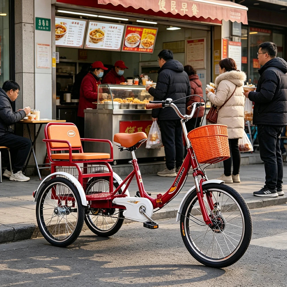 VOLTUS 20" Tricycle Dual Suspension Hydraulic Brakes High Carbon Steel Frame Comfort City Commuter with Seat - Red