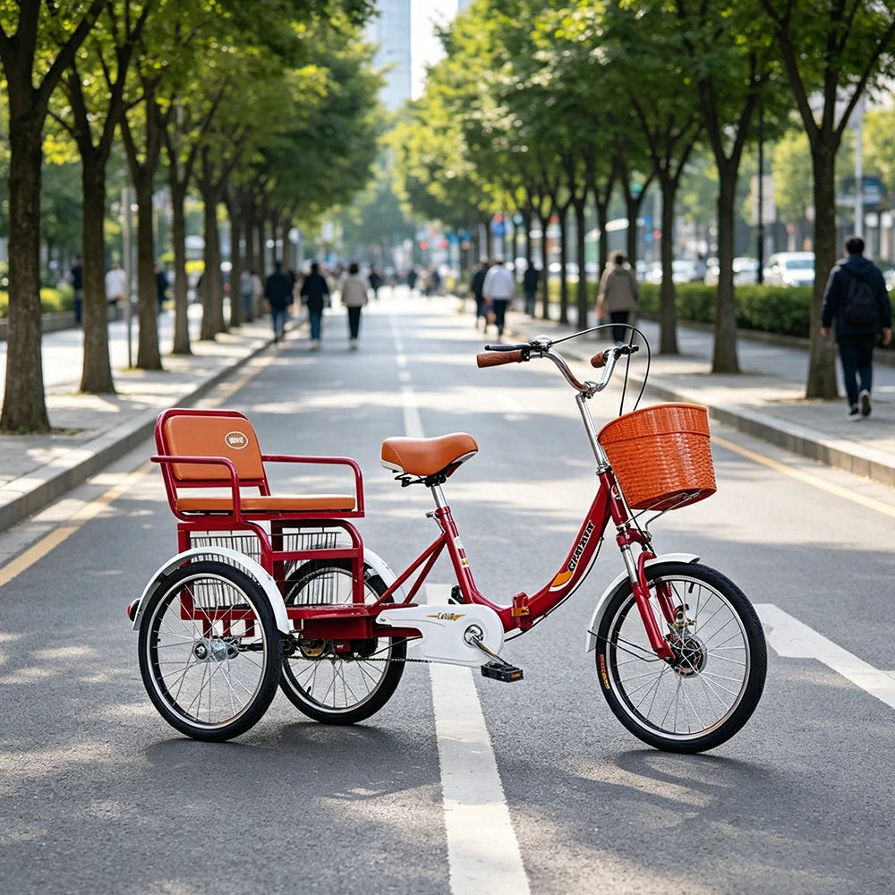 VOLTUS 20" Tricycle Dual Suspension Hydraulic Brakes High Carbon Steel Frame Comfort City Commuter with Seat - Red