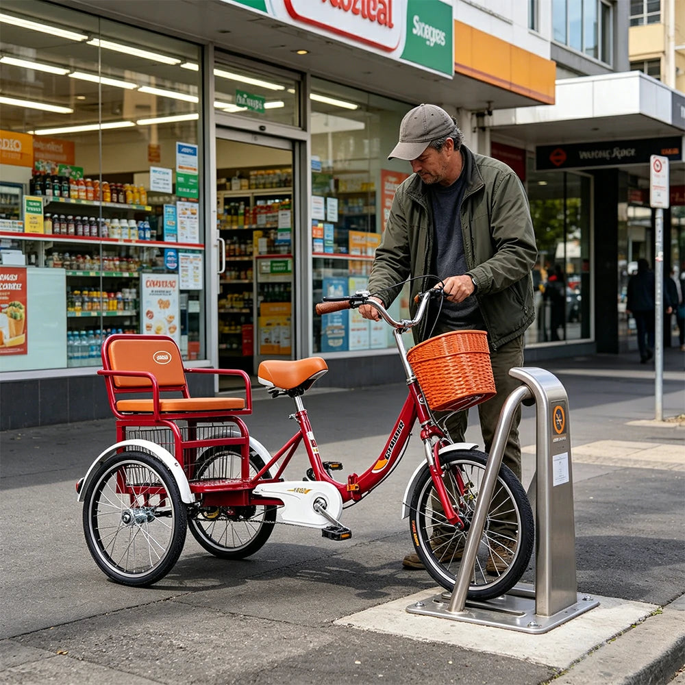 VOLTUS 20" Tricycle Dual Suspension Hydraulic Brakes High Carbon Steel Frame Comfort City Commuter with Seat - Red