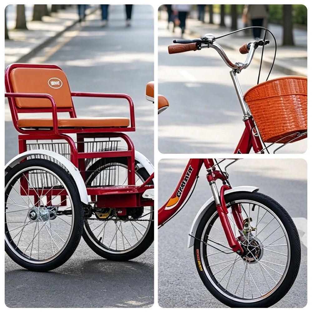 VOLTUS 20" Tricycle Dual Suspension Hydraulic Brakes High Carbon Steel Frame Comfort City Commuter with Seat - Red