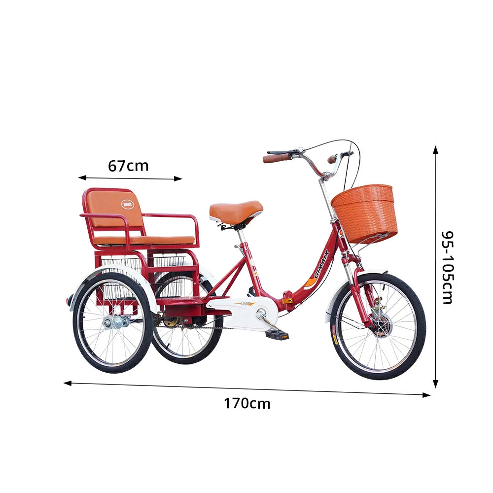 VOLTUS 20" Tricycle Dual Suspension Hydraulic Brakes High Carbon Steel Frame Comfort City Commuter with Seat - Red