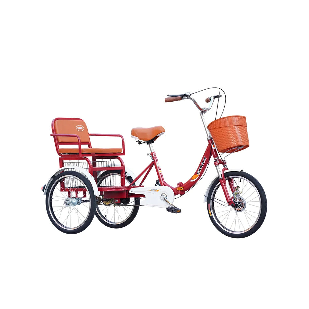 VOLTUS 20" Tricycle Dual Suspension Hydraulic Brakes High Carbon Steel Frame Comfort City Commuter with Seat - Red