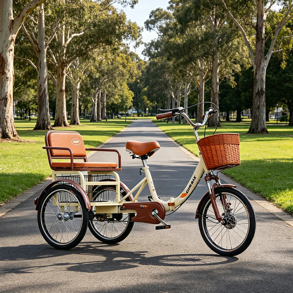 VOLTUS 20" Tricycle Dual Suspension Hydraulic Brakes High Carbon Steel Frame Comfort City Commuter with Seat - Beige