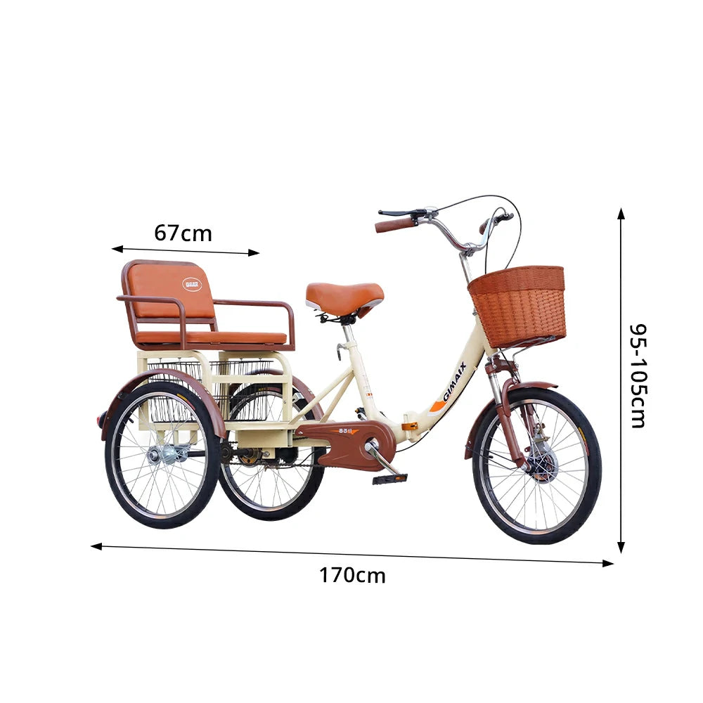 VOLTUS 20" Tricycle Dual Suspension Hydraulic Brakes High Carbon Steel Frame Comfort City Commuter with Seat - Beige