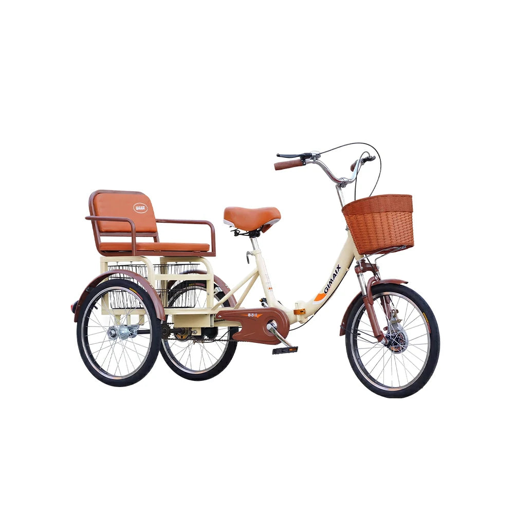 VOLTUS 20" Tricycle Dual Suspension Hydraulic Brakes High Carbon Steel Frame Comfort City Commuter with Seat - Beige