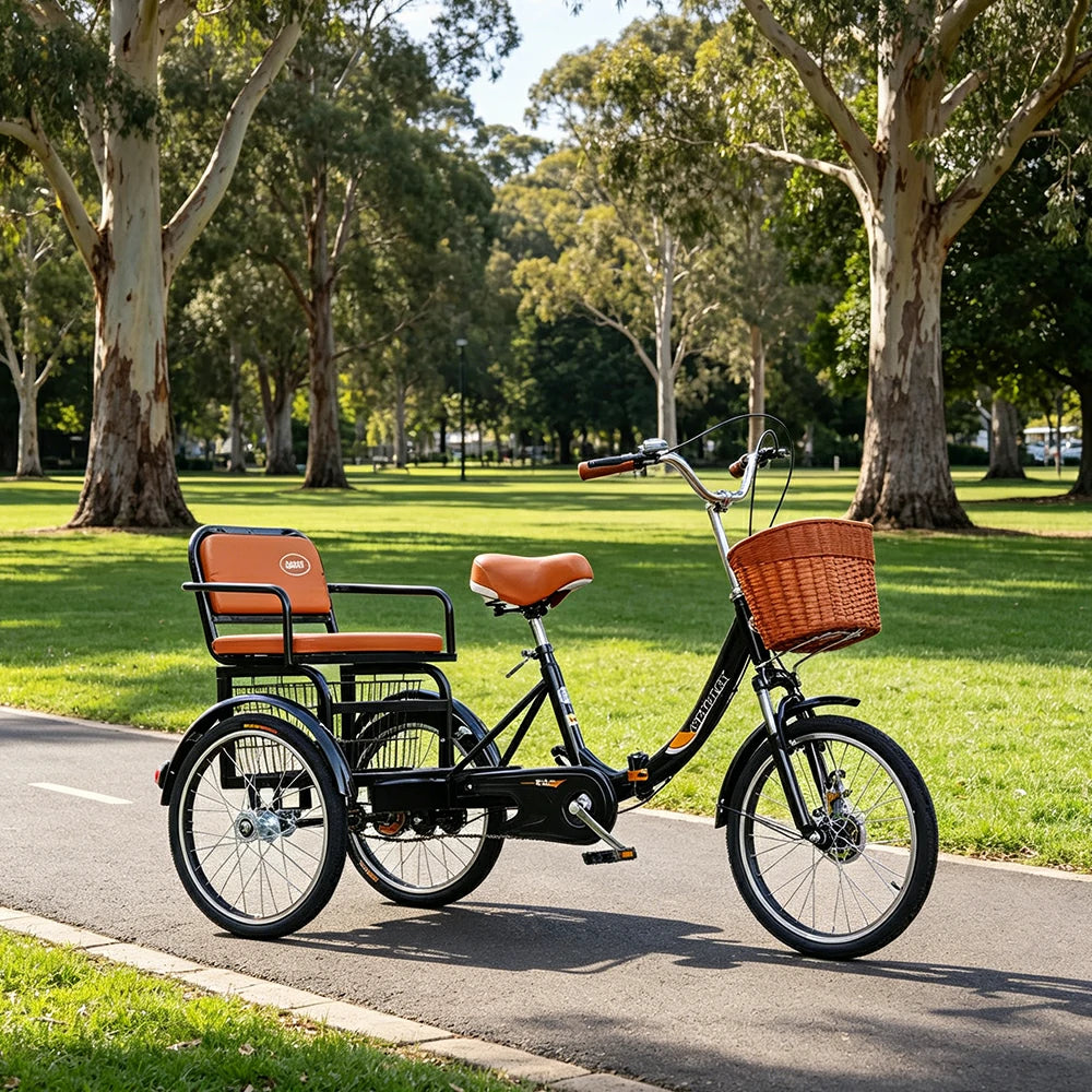 VOLTUS 20" Tricycle Dual Suspension Hydraulic Brakes High Carbon Steel Frame Comfort City Commuter with Seat - Black