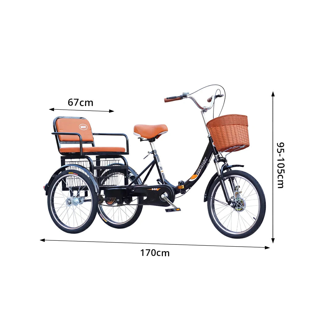 VOLTUS 20" Tricycle Dual Suspension Hydraulic Brakes High Carbon Steel Frame Comfort City Commuter with Seat - Black